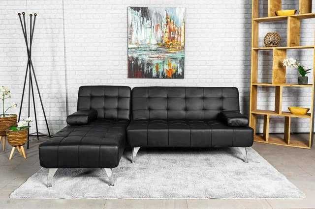 Sofá-cama preto com chaise longue  + entrega gratuita