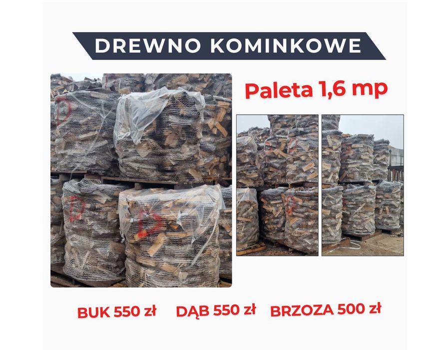 Drewno Kominkowe DĄB / BUK / BRZOZA / Pakowane 1,6 mp - na palecie / Drzewo / Opał / Transport