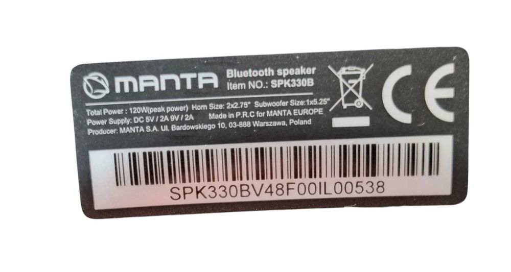 Głośnik przenośny bluetooth Manta SPK330B