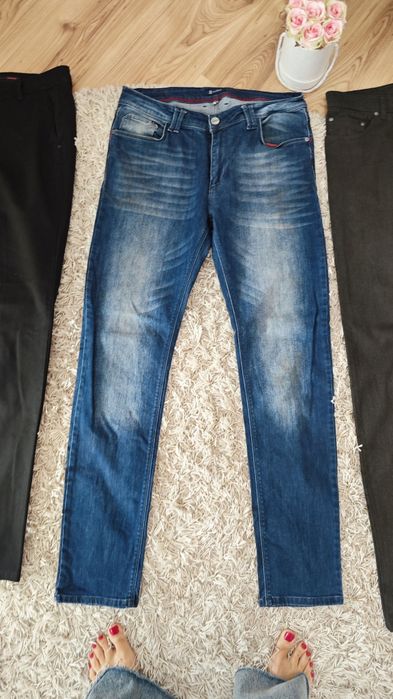 Spodnie dżinsowe męskie niebieskie Evolution jeansy  granatowe 33/34