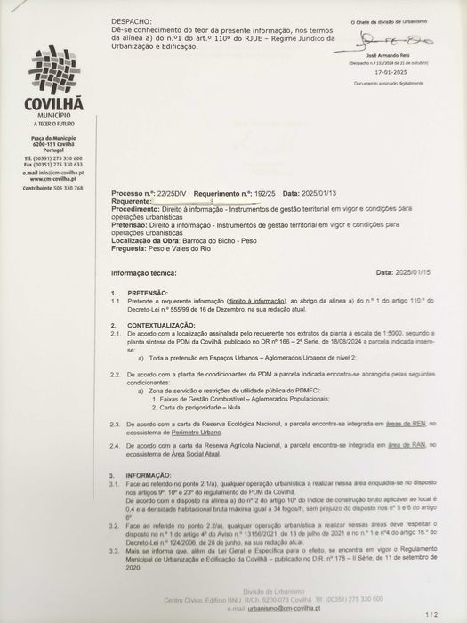 Terreno urbanizável na Rua da Barroca do Bicho - Peso, Covilhã