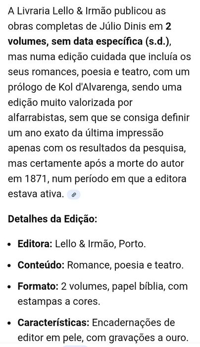 Júlio Dinis obra completa Lello 2 livros novos encadernados pele 50€