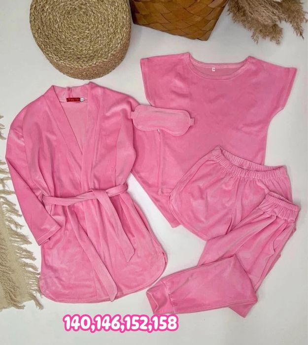 Велюрова піжама для дівчинки, набір для сну для дівчаток з 5 предметів