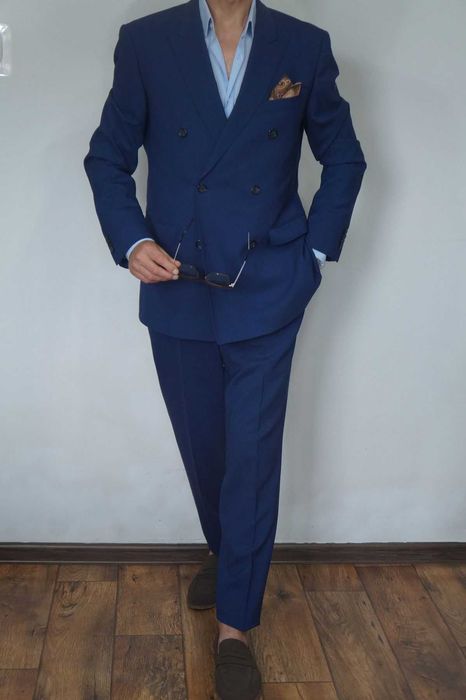 Nowy Tommy Hilfiger 50 Granatowy Garnitur Dwurzędowy Tailored Wełna Premium Elegancki