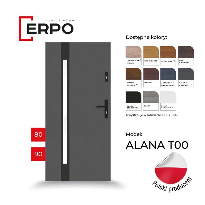 NOWE drzwi zewnętrzne winchester gr.72mm ocieplone 90 prawe i lewe