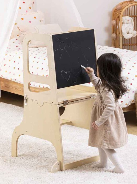 Banco observatório e secretária em madeira da Homa criança