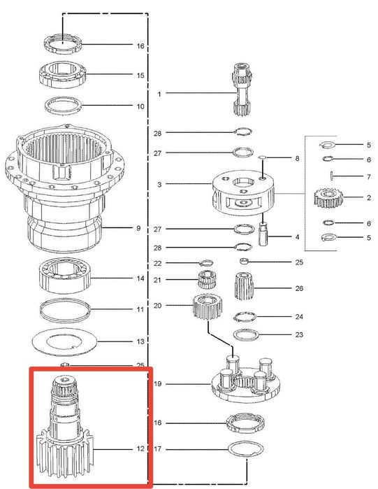 Wałek reduktora obrotu CAT M312 M313C M315D M318D M316C