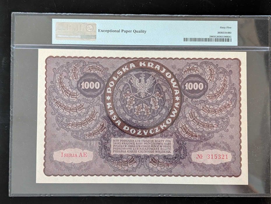 1000 Marek Polskich 1919 - PMG 65 EPQ