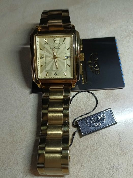 Деловые мужские квадратные часы  LIGE