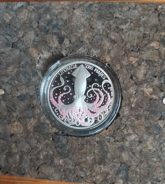 Moeda colorida em prata "Literacia dos Mares"