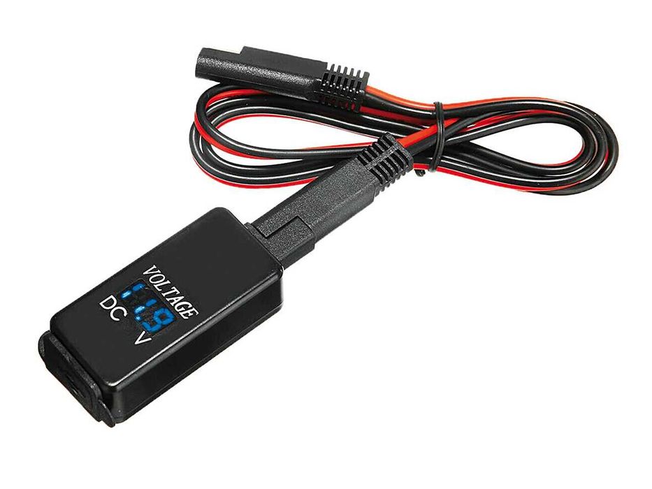 Carregador USB 2,1A Impermeável, ficha SAE e Voltímetro p/Motocicleta