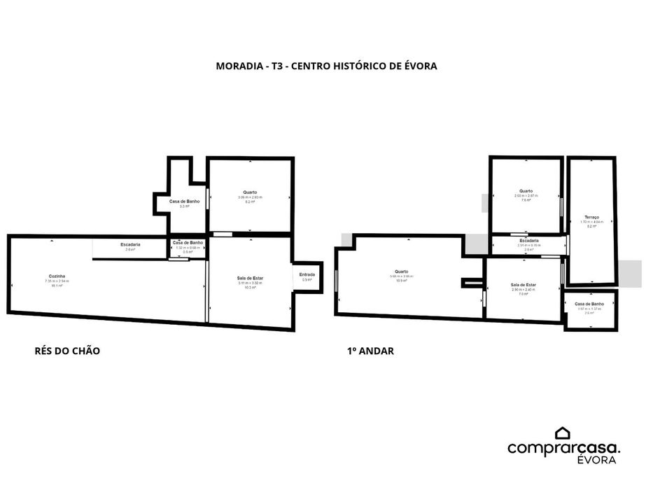 Moradia T3 de Rés do Chão e 1º Andar c/ Terraço no Centro Histórico de