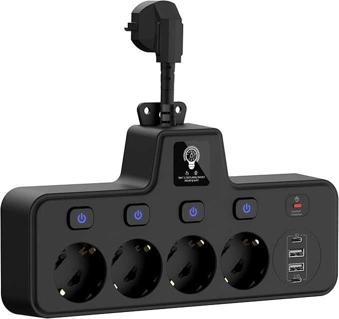 Listwa Zasilająca 4 gniazda 2 Porty Typu C + 2 Porty USB + Lampka Nocna