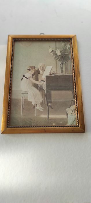 Dziewczynka Pianino stary obraz