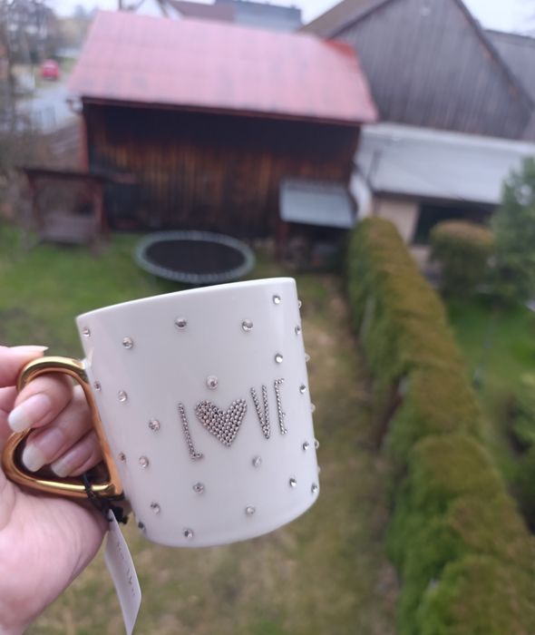 Piękny Kubek Ambition Love. Porcelana. Inkrustowany.Hand Made