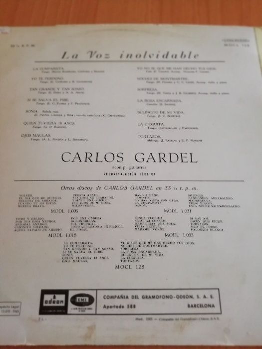 LP La voz inolvidable de Carlos Gardel