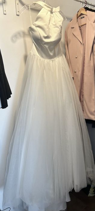 Vestido de noiva (cetim, tule) branco perolado, tamanho ajustável
