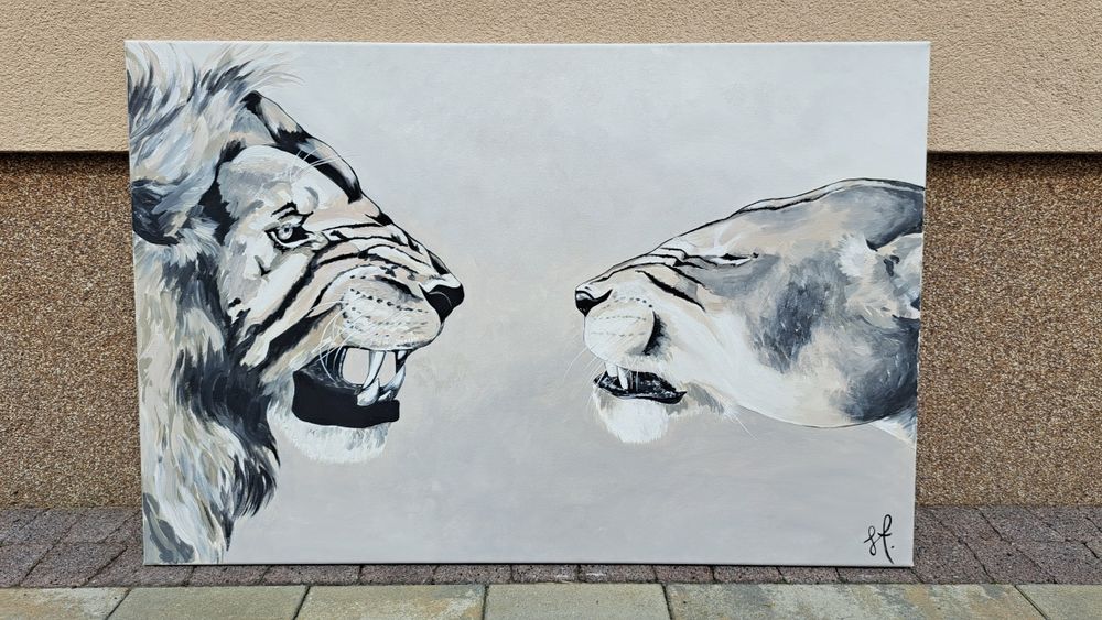 Obraz ręcznie malowany Handmade Lew