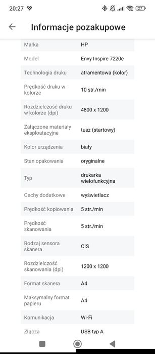 Drukarka wielofunkcyjna HP Envy Inspire 7220e.