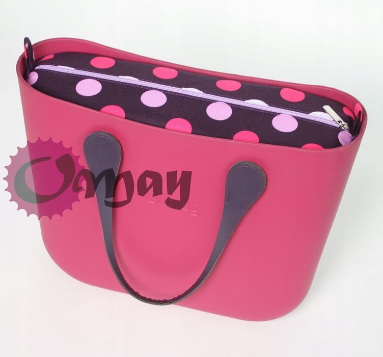 Fioletowy organizer do OBAG STANDARD grochy fiolet róż 2kieszenie OMAY
