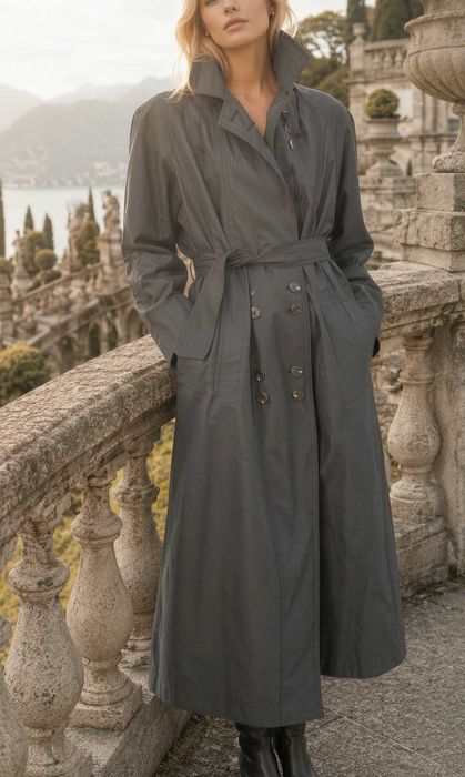 Długi awangardowy  płaszcz damski w kolorze grafitu rozm.M/L