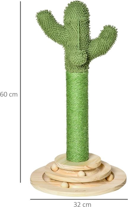 Arranhador para gato em forma de cacto 60 x 32 cm com brinquedos - NOV