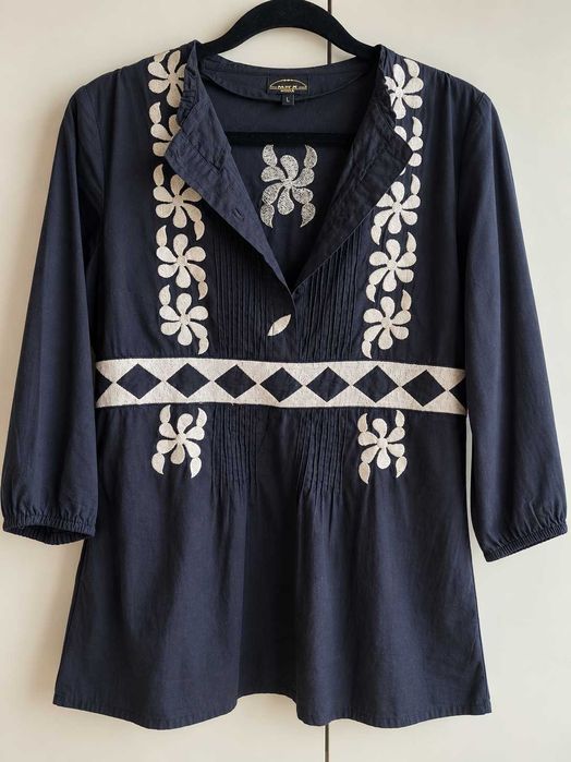 Blusa Bordada Preta e Bege - NIZA MODA