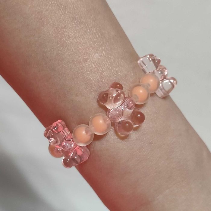 B251 Bransoletka z koralików na gumce Misie Handmade Rękodzieło