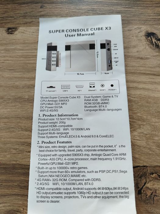 Konsola do gier retro, z dwoma gamepadami, Cube X3