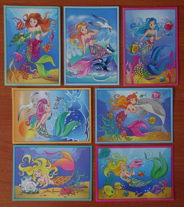 Ilustrações (Posters) da Pequena Sereia (Com Brilhantes em Relevo)