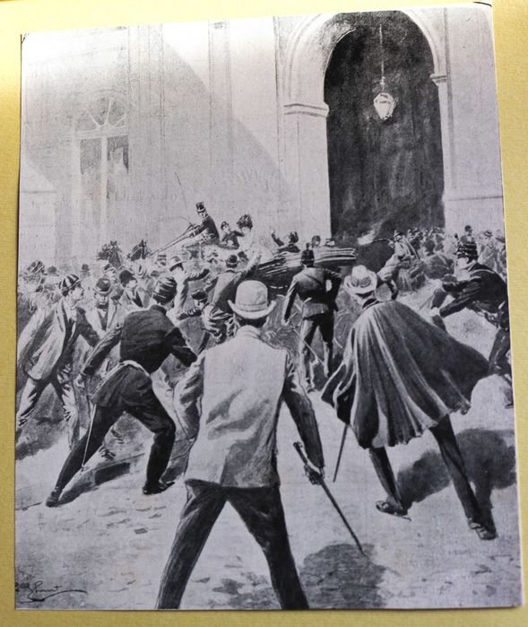 Regicide of King Carlos and Prince Luís Filipe, 1908; illustration by Thiriat, France