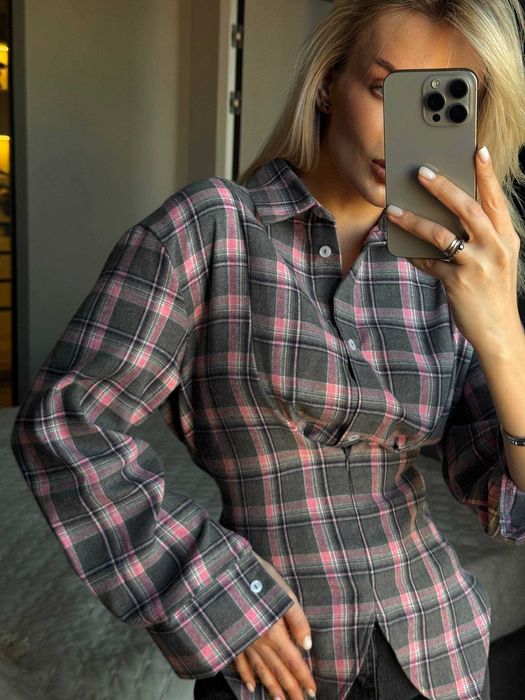 Фланелева сорочка в клітинку на ґудзиках прихована блискавка зав'язки