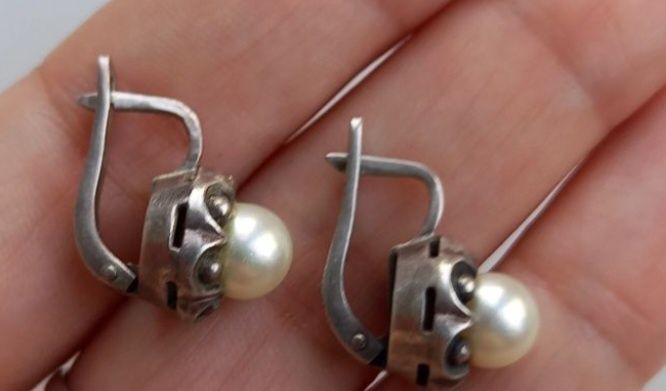 , серебряный комплект с натуральным жемчугом, проба 925