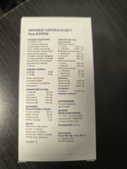 Calmex przeciwstresowo dla kota