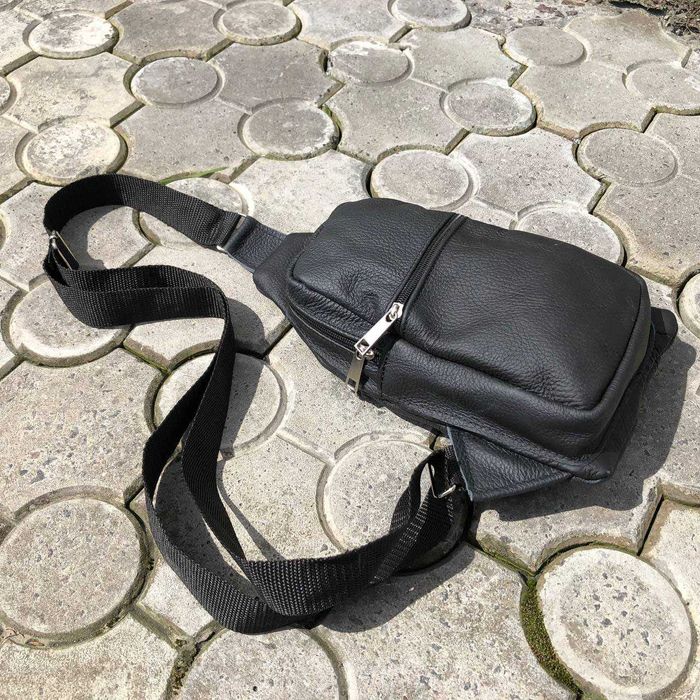Сумка з натуральної шкіри, слінг чоловічий чорний, барсетка, месенджер