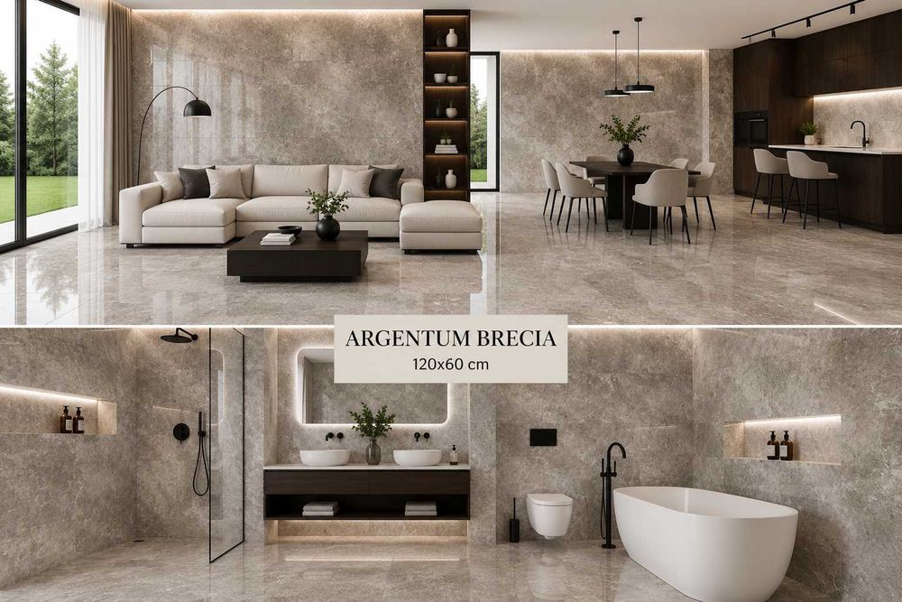 Płytki ceramiczne podłogowe Argentum Brecia Carving gres rektyffikowane 60x120
