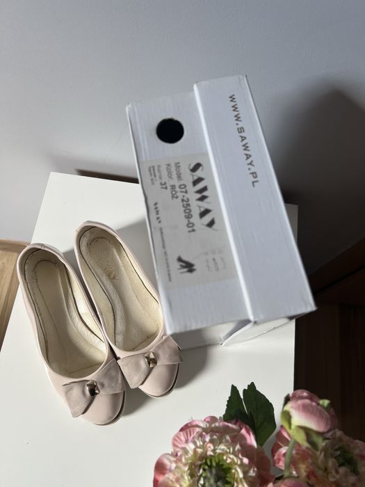 Pudrowo-różowe baleriny Saway 37 skóra naturalna