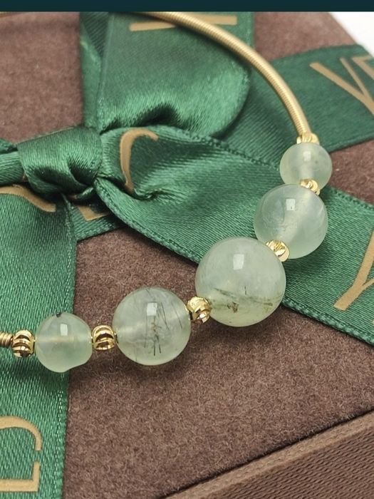 Bransoletka pozłacana z zielonym jadeitem