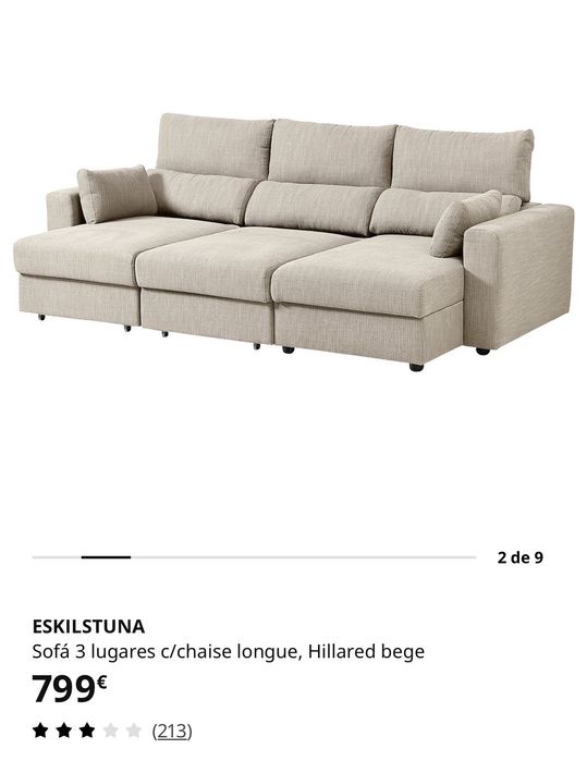 Sofá com chaise longue 3 lugares - ESKILSTUNA