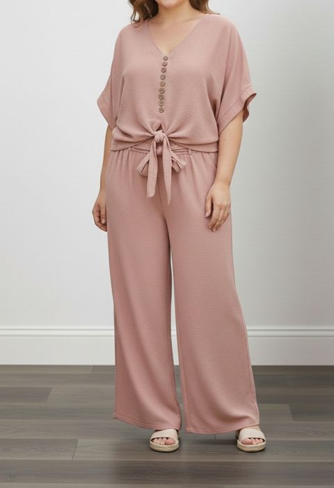 Nowy Komplet damski bluzka i szerokie spodnie pudrowy róż rozmiar 42/4