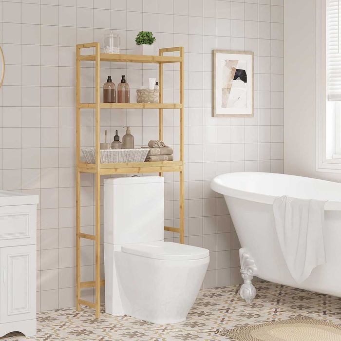 Szafka Regał nad pralkę toaletę Drewniana Bambusowa 63.5 x 26 x 163 cm