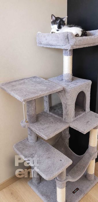 Duży drapak dla kota domek z platformą 140 cm XXL szary