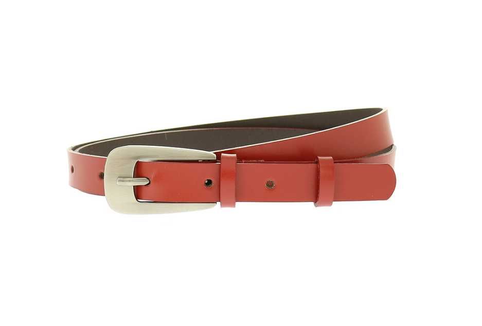 Pasek damski ze skóry naturalnej czerwony skórzany 2 cm wąski PL