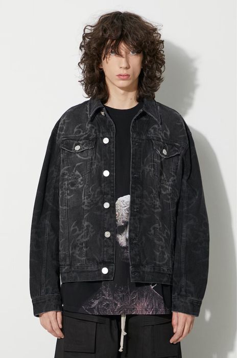 Оригінальна джинсова куртка тракер Han Kjobenhavn Laser Tribal Denim Jacket Black Washed