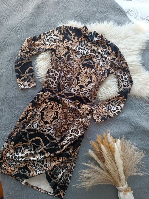 Sukienka damska 36S vintage welurowa wzory piękna unikatowa