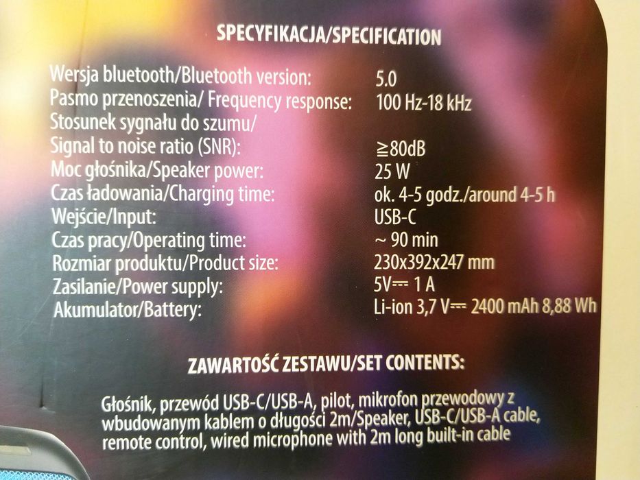 NAJTANIEJ Głośnik Karaoke Bezprzewodowy 25W + Pilot + Mikrofon Wysyłka