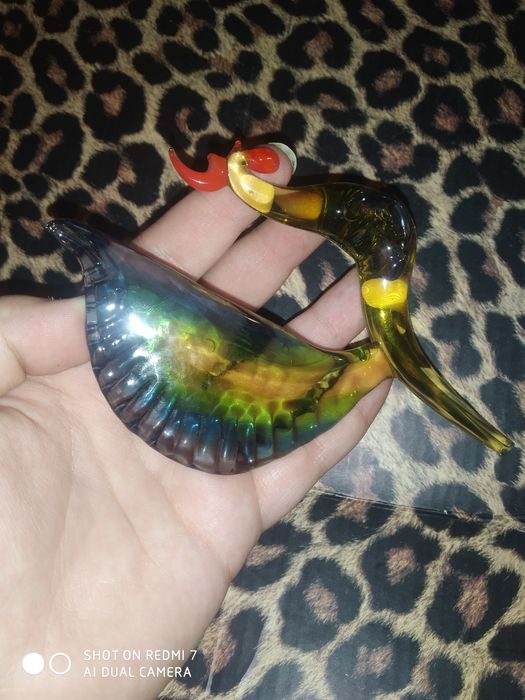 Сувенир из цветного стекла статуэтка птица петух фигурка півень скло