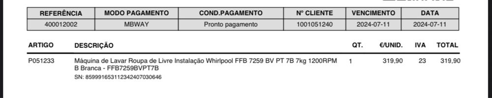 Máquina da roupa Whirlpool