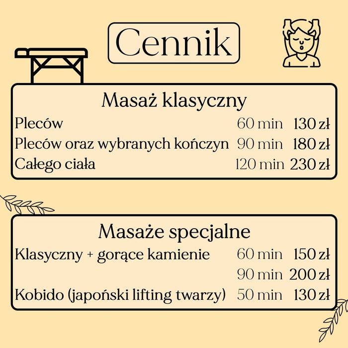 Masaż klasyczny, kobido stacjonarnie lub z dojazdem