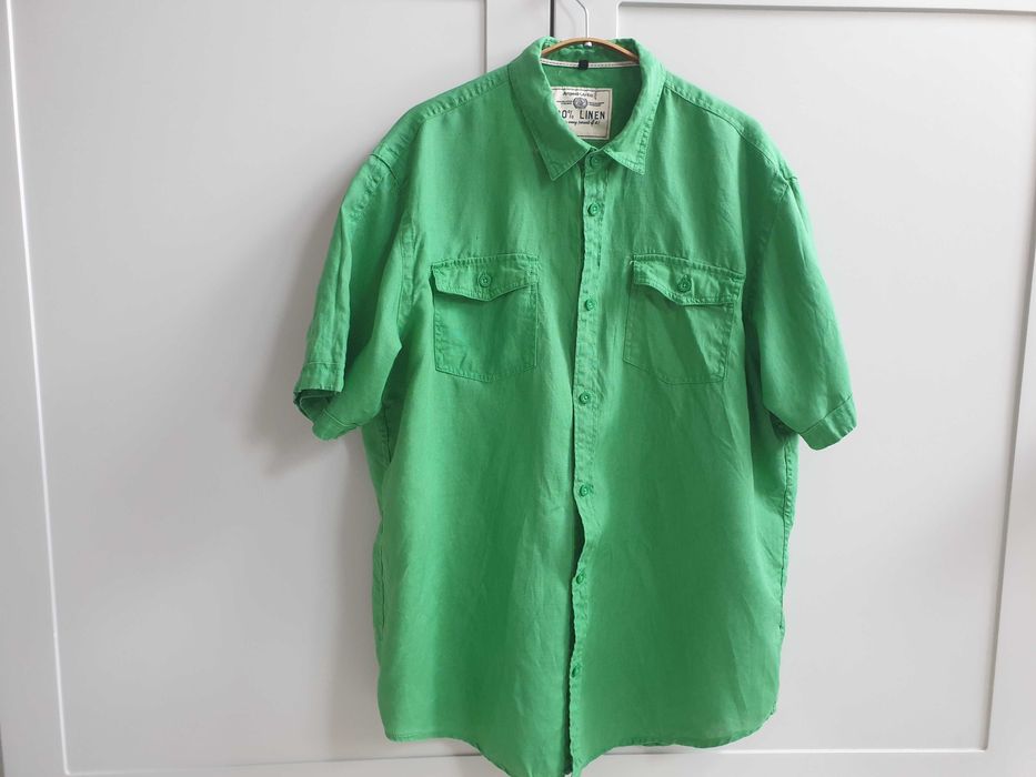 Zielona lniana koszula Angelo Litrico XL kołnierzyk 43 44